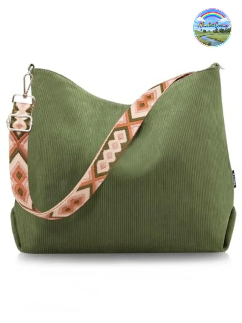 Corduroy Tote Bag with Zipper, Adjustable Shoulder Strap, Work Travel Daily Use